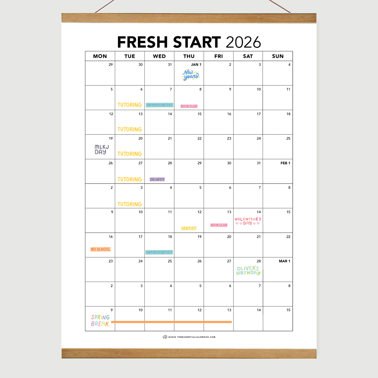 2025-2026 The Essential Family Calendar (Monday-start)