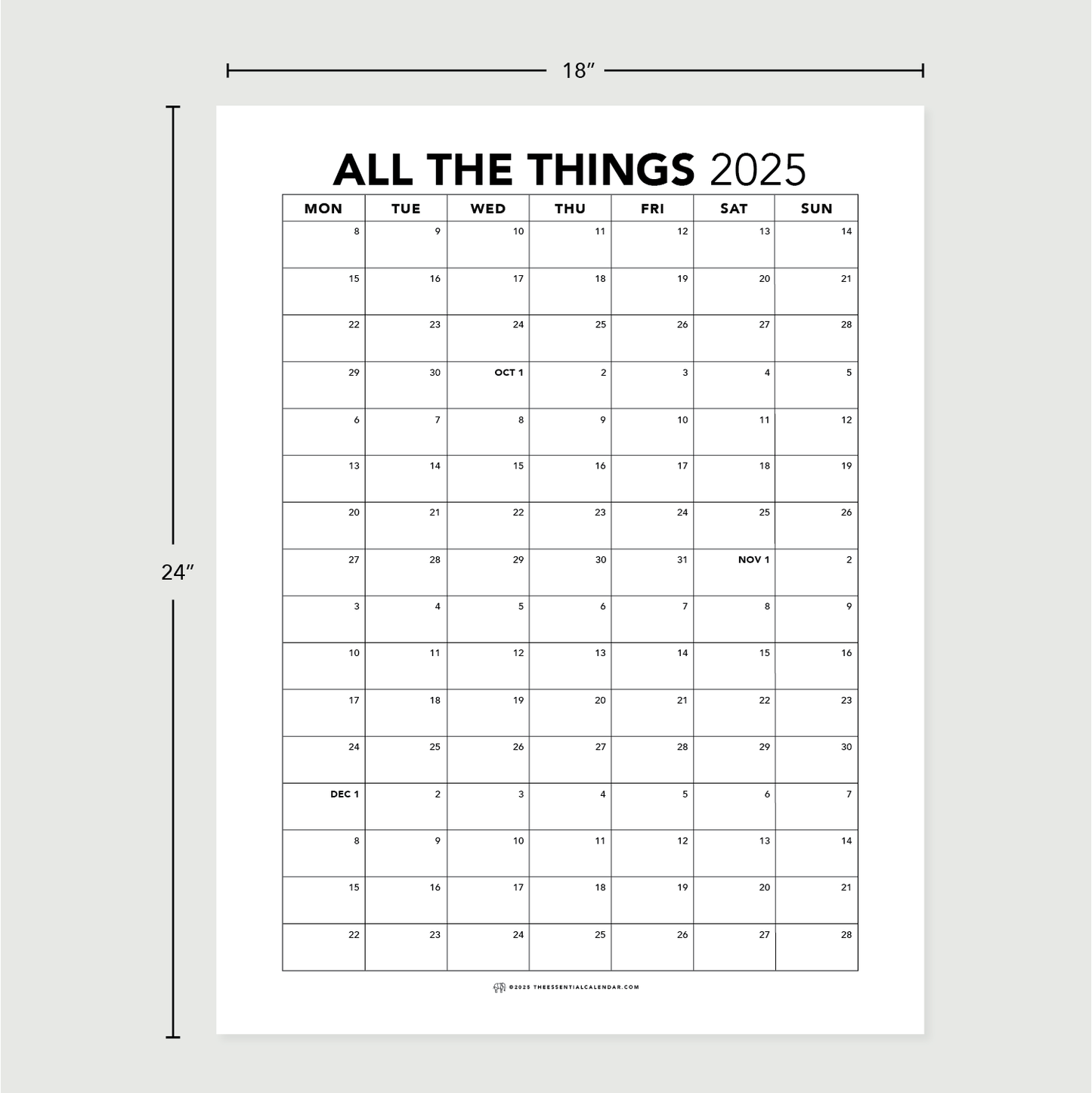 The Essential Family Calendar: All the Things (Monday-start)