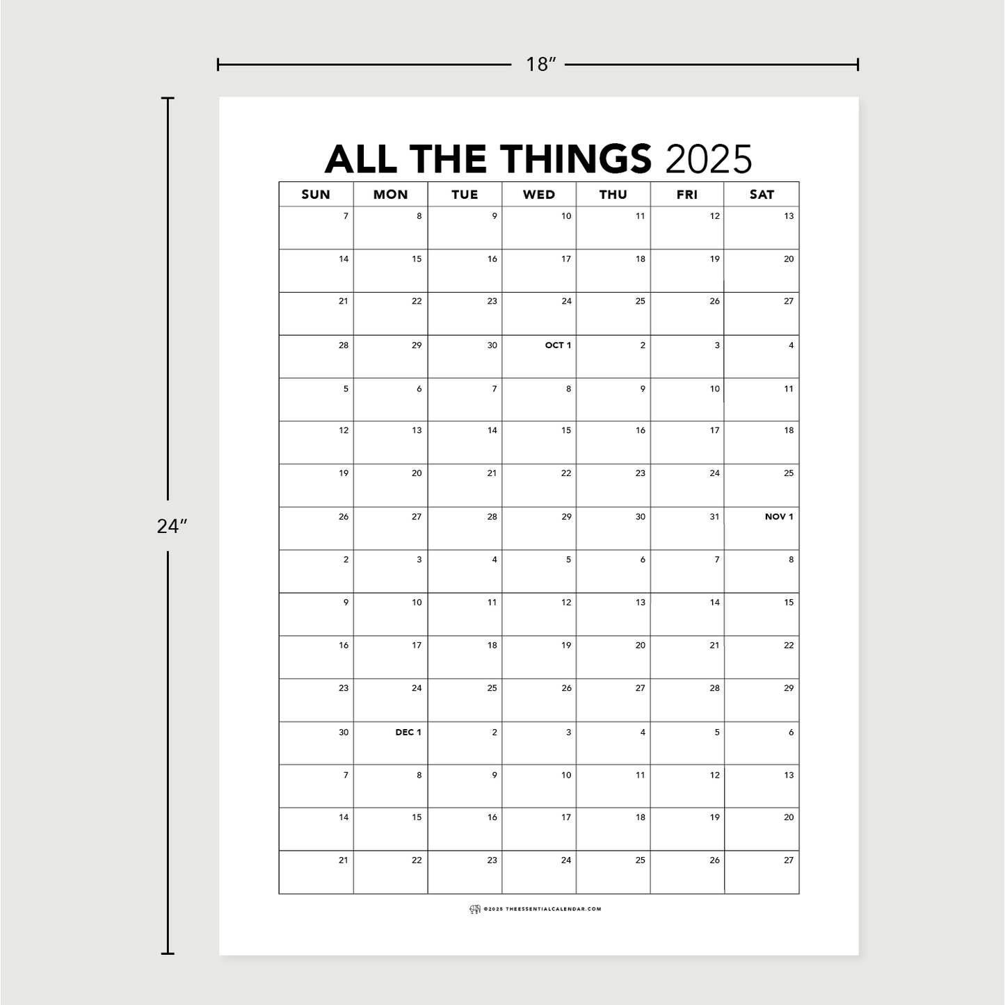 The Essential Family Calendar: All the Things (Sunday-start)