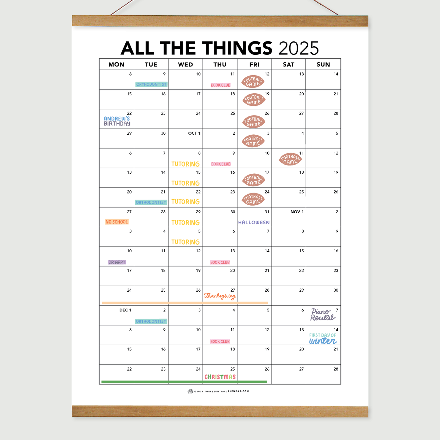 The Essential Family Calendar: All the Things (Monday-start)