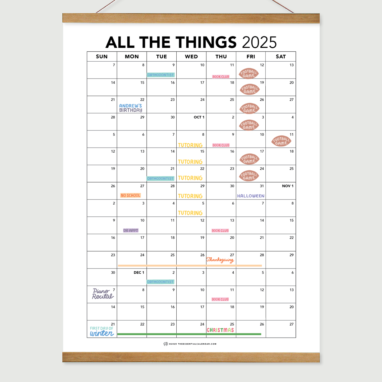 The Essential Family Calendar: All the Things (Sunday-start)