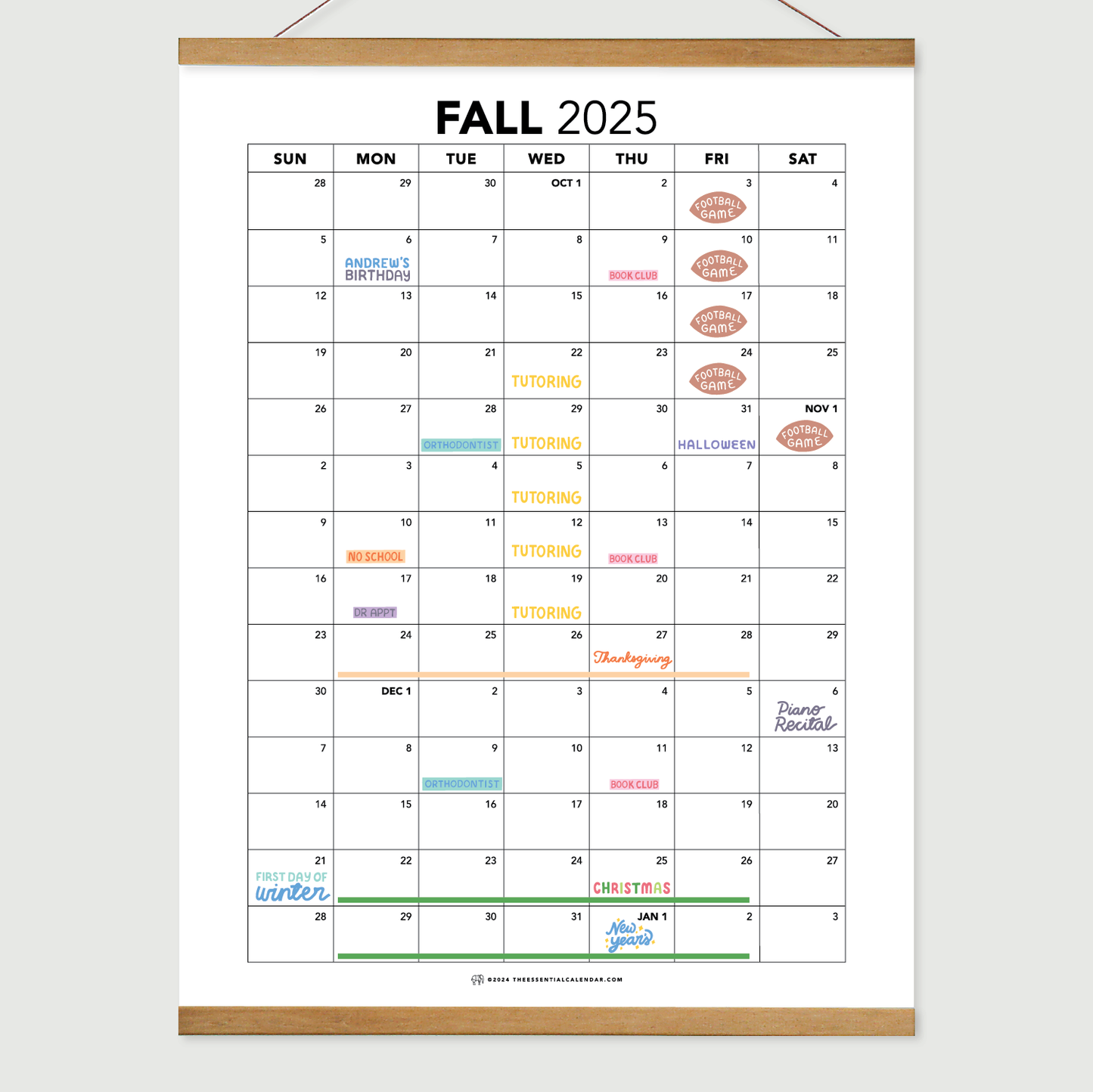 2025 Sunday-start Fall Calendar