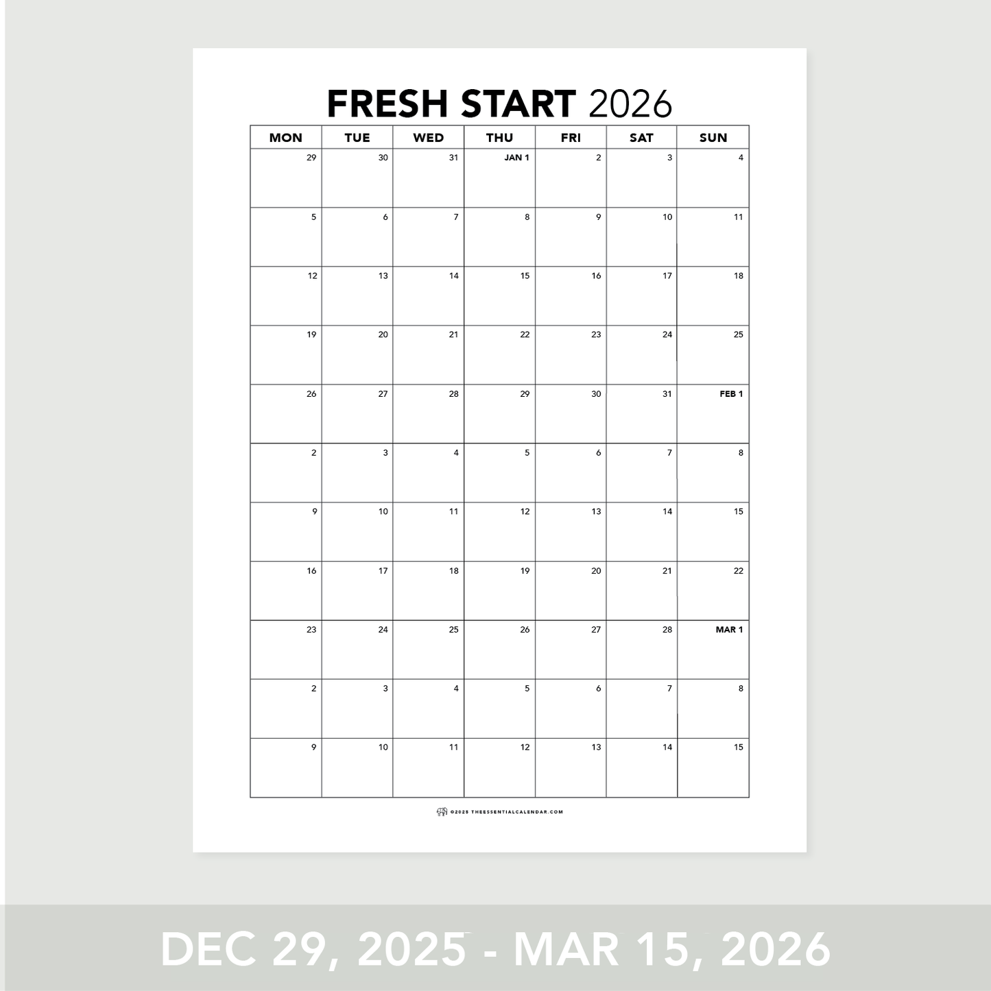 2025-2026 The Essential Family Calendar (Monday-start)