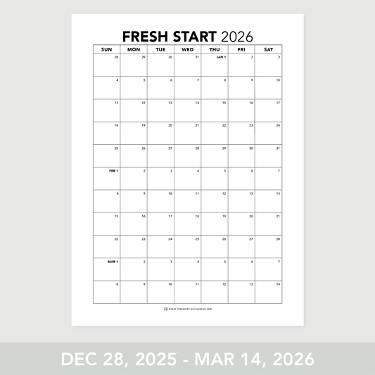 The Essential Family Calendar: Fresh Start (Sunday-start)