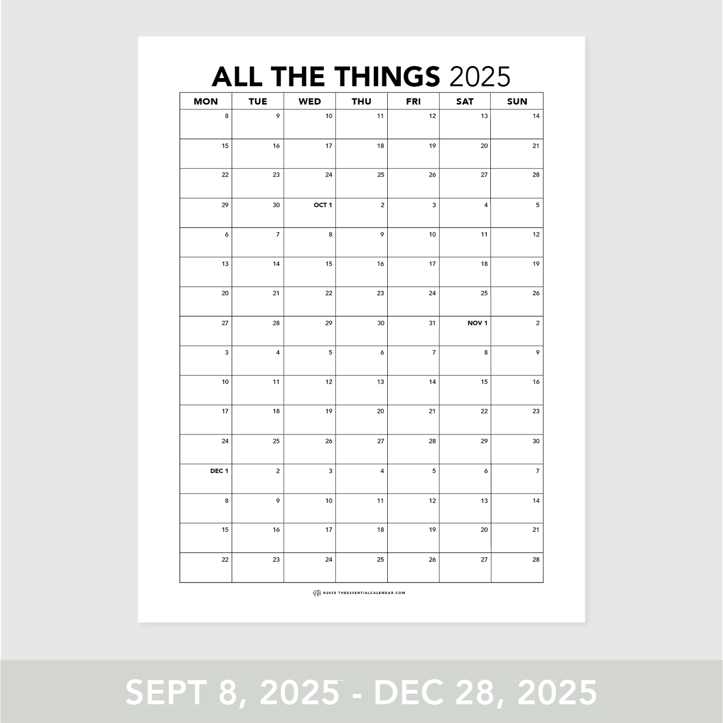 The Essential Family Calendar: All the Things (Monday-start)