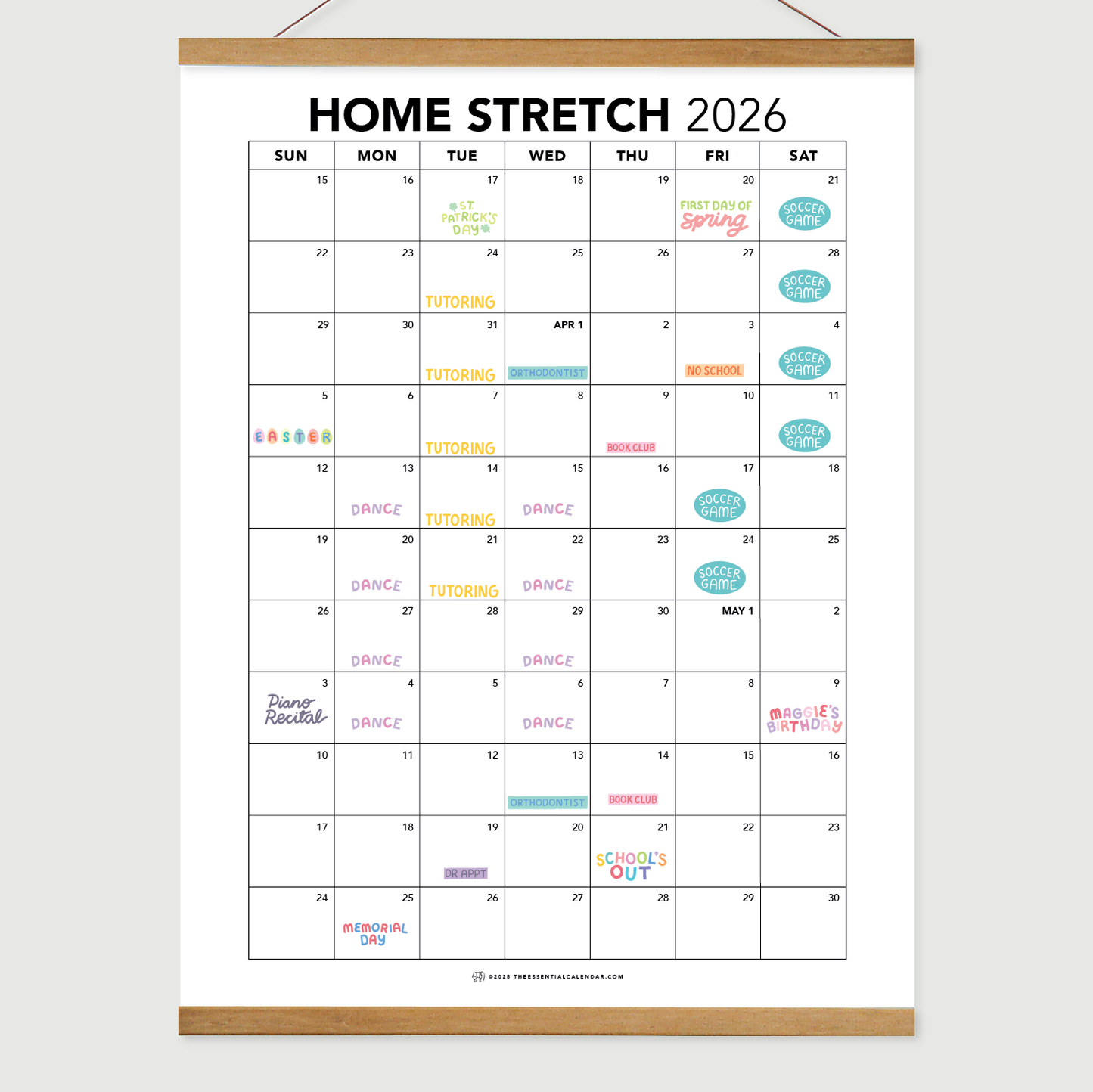 The Essential Family Calendar: Home Stretch (Sunday-start)