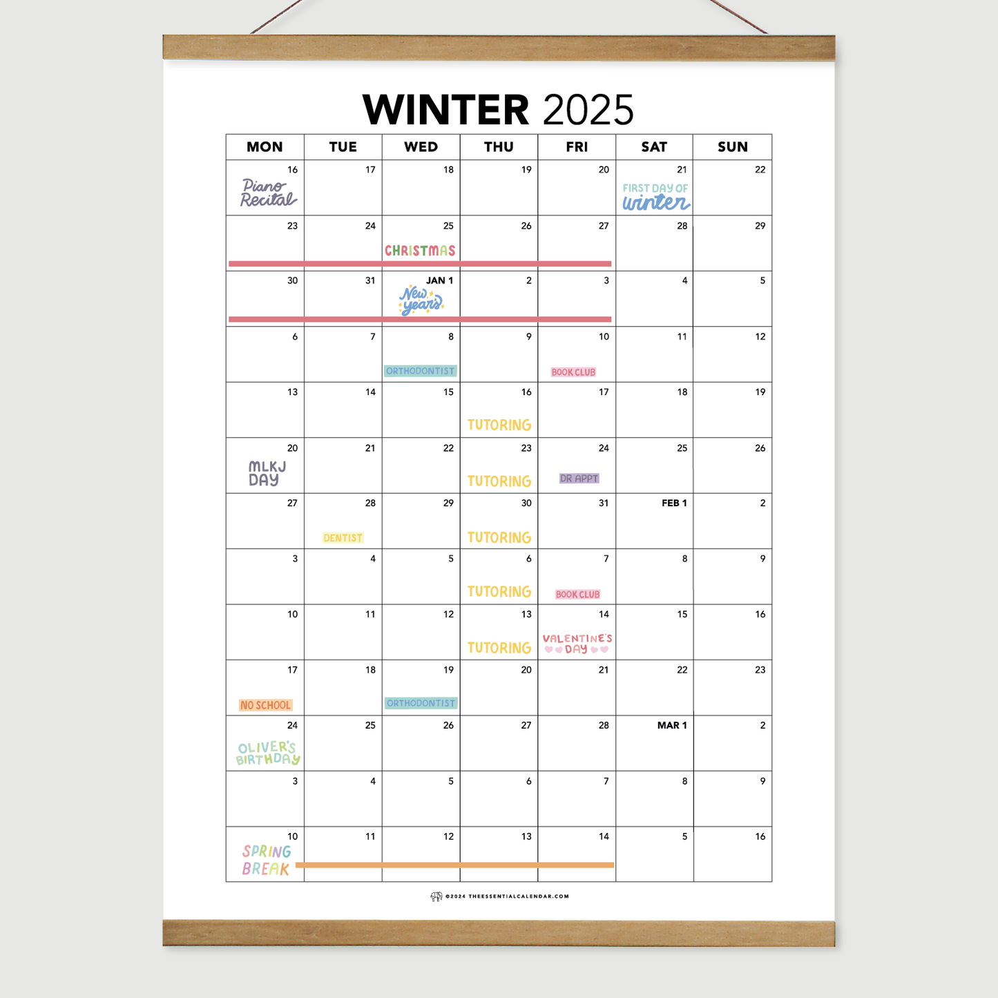 2025 Monday-start Winter Calendar