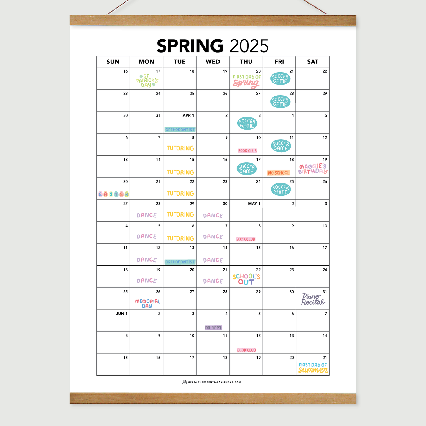 2025 Sunday-start Spring Calendar