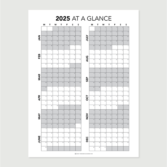 2025 Jan - Dec At a Glance (Monday-start)