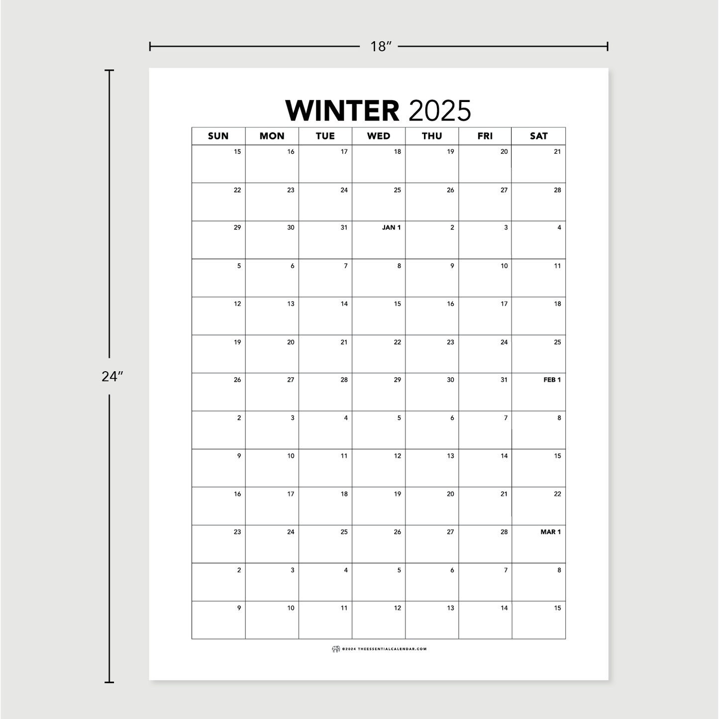 2025 Sunday-start Winter Calendar