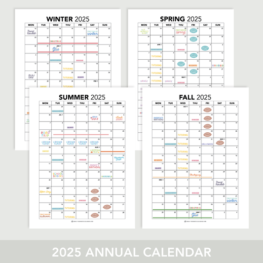 2025 Monday-start Annual Calendar