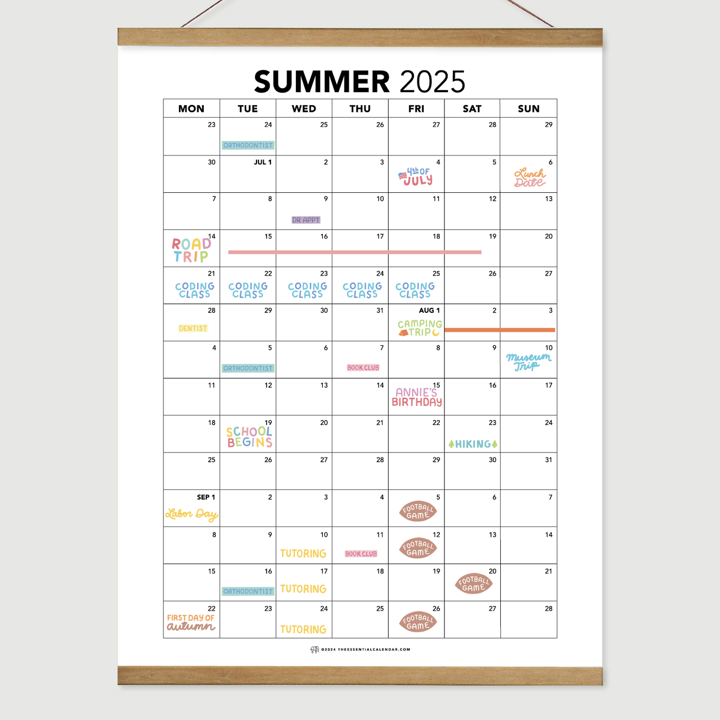 2025 Monday-start Summer Calendar