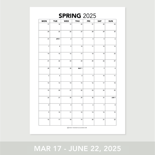 2025 Monday-start Spring Calendar