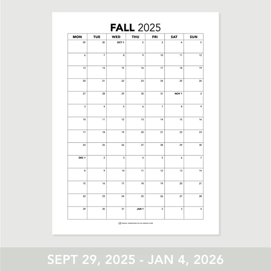 2025 Monday-start Fall Calendar