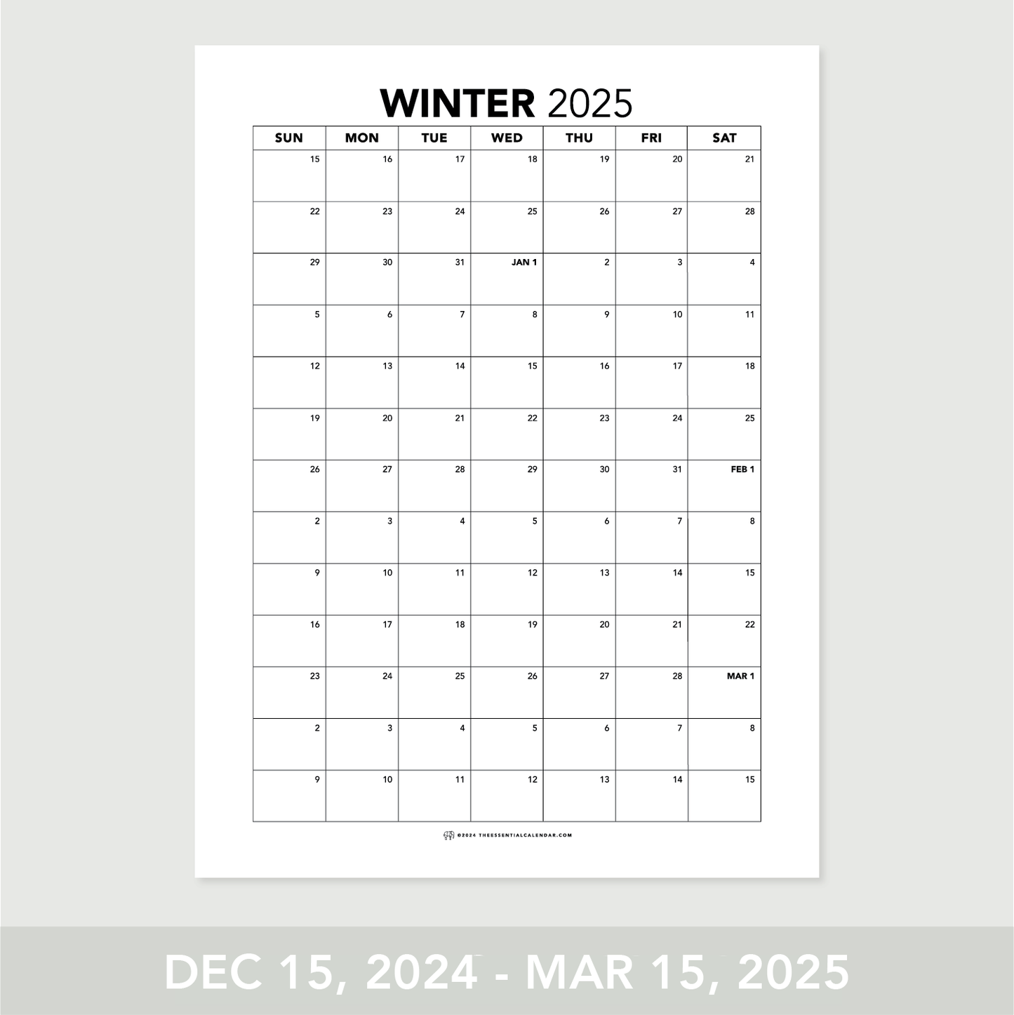 2025 Sunday-start Winter Calendar